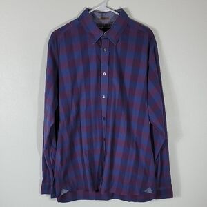 Ted Baker Plaid Button Up Shirt Size 5/ XL Long Sleeve Collar Contrast Cuff